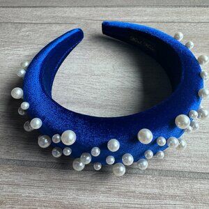 Pearl Thickened Blue Velvet Headband Women's Hair Accessories